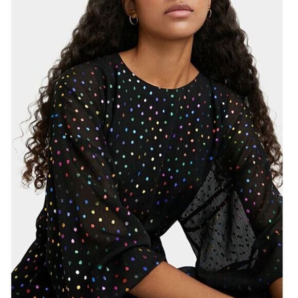 DESIGUAL Emporda Festive Season Dress w/ Metallic Multicoloured Spots Sz XS - Picture 6 of 12